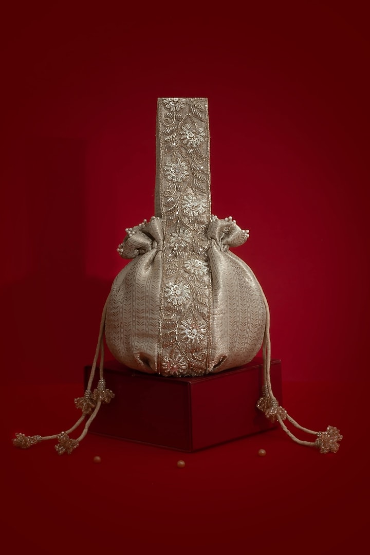 Champagne Organza Tissue Round-Shaped Potli by AMYRA at Pernia's Pop Up Shop