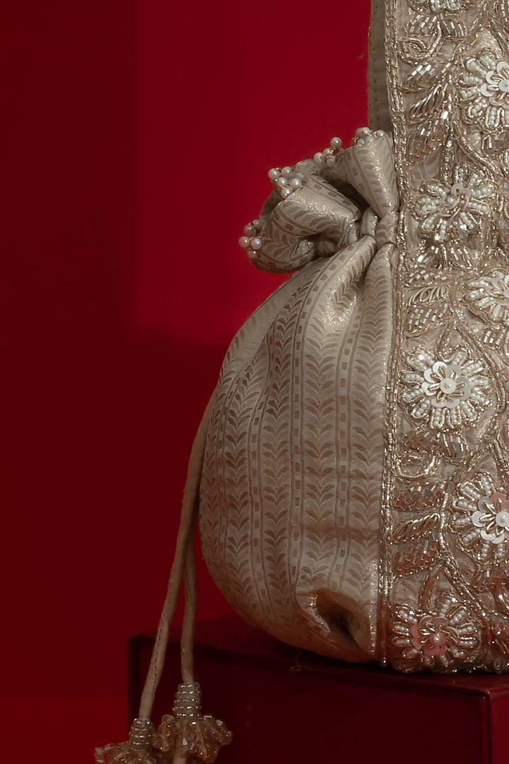 Champagne Organza Tissue Round-Shaped Potli by AMYRA at Pernia's Pop Up Shop