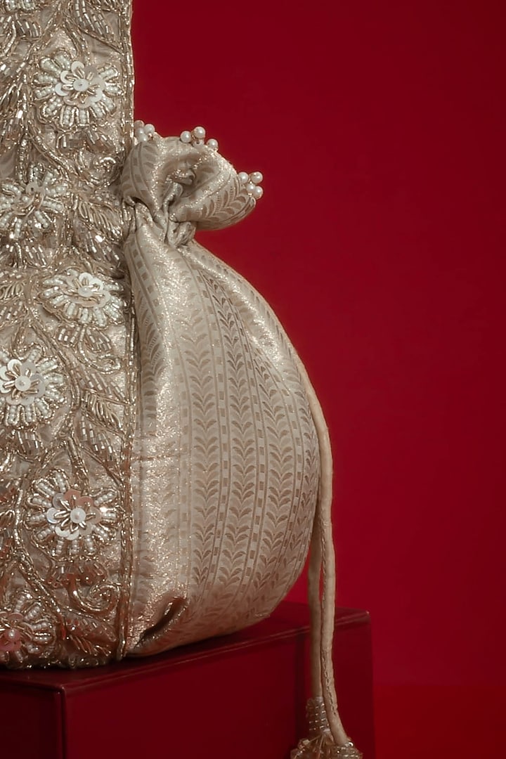 Champagne Organza Tissue Round-Shaped Potli by AMYRA at Pernia's Pop Up Shop