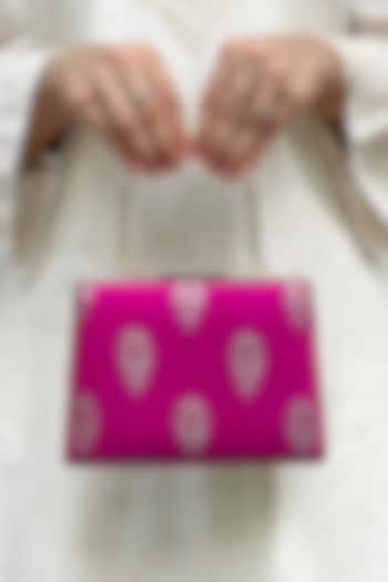 Pink Pure Silk Meenakari Work Clutch by AMYRA at Pernia's Pop Up Shop