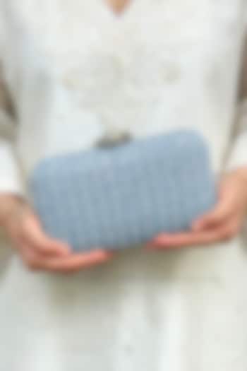 Blue Denim Sequins Embroidered Clutch by AMYRA at Pernia's Pop Up Shop