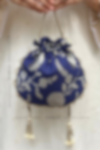 Navy Pure Banarasi Silk Potli by AMYRA at Pernia's Pop Up Shop