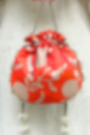 Orange Pure Banarasi Silk Potli by AMYRA at Pernia's Pop Up Shop