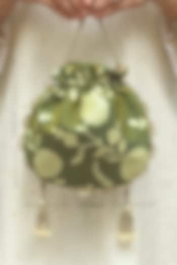 Green Pure Banarasi Silk Potli by AMYRA at Pernia's Pop Up Shop