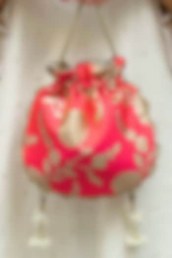 Coral Pink Pure Banarasi Silk Potli by AMYRA at Pernia's Pop Up Shop