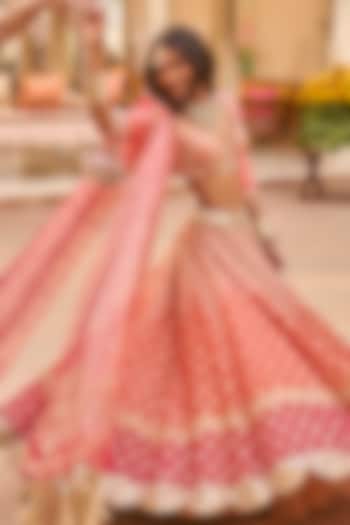 Peach & Orange Organza Printed Bridal Lehenga Set by Abhinav Mishra at Pernia's Pop Up Shop