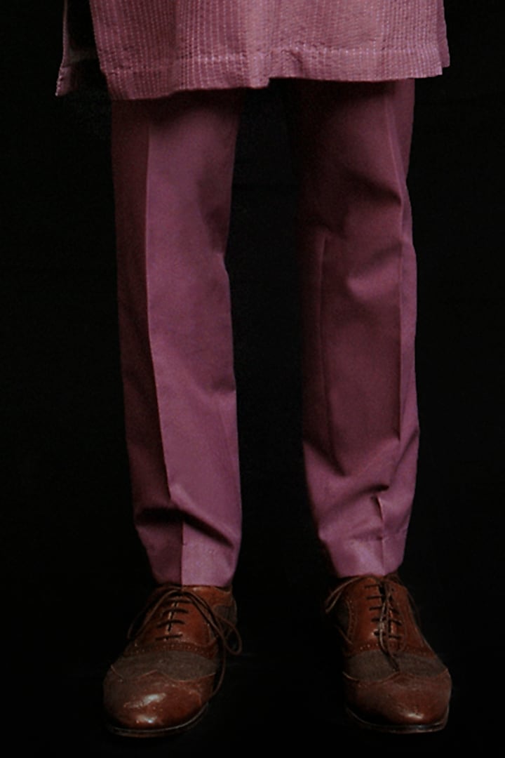Mauve Habutai Silk Hand Embroidered Groom Indowestern Set by Amaare at Pernia's Pop Up Shop