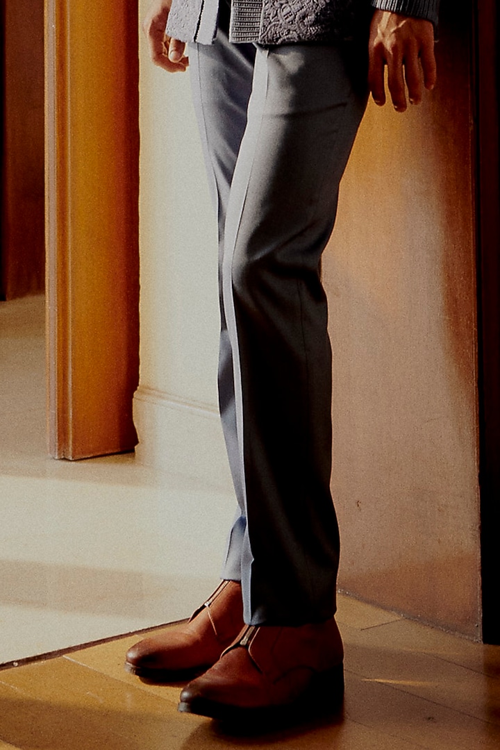 Grey Habutai Silk Hand Embroidered Groom Bandhgala Set by Amaare at Pernia's Pop Up Shop