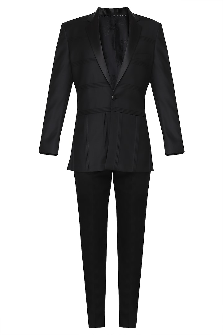Black pintucks tuxedo jacket available only at Pernia's Pop Up Shop. 2022