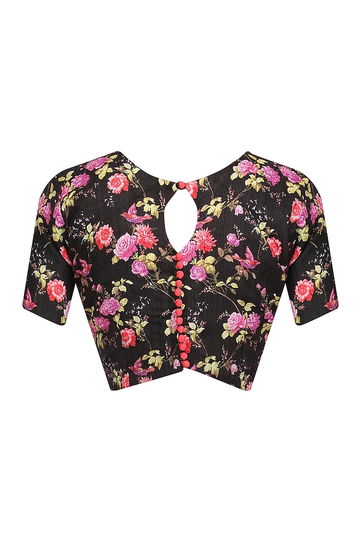 Magenta ikat print saree and floral blouse set available only at Pernia's Pop Up Shop.