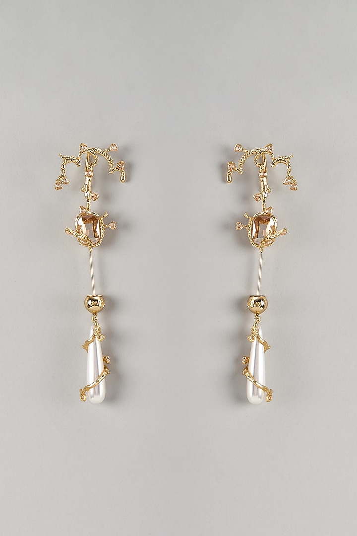 Gold Plated Faux Pearl & Cubic Zirconia Ear Crawler Earrings by AMAMA at Pernia's Pop Up Shop