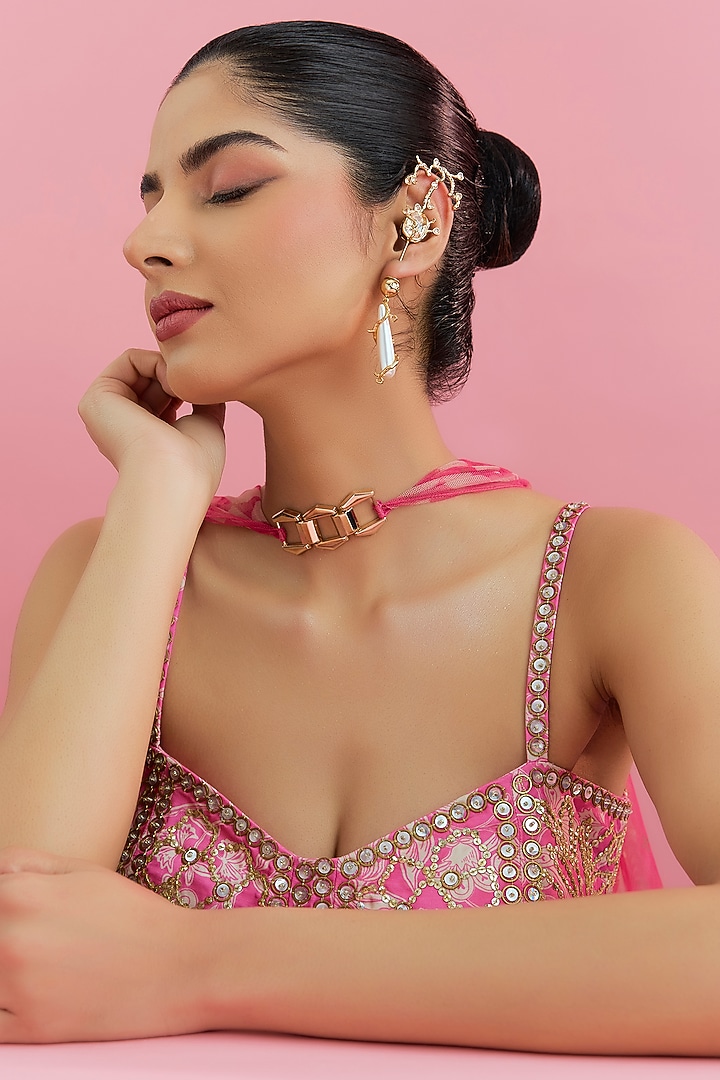 Gold Plated Faux Pearl & Cubic Zirconia Ear Crawler Earrings by AMAMA at Pernia's Pop Up Shop