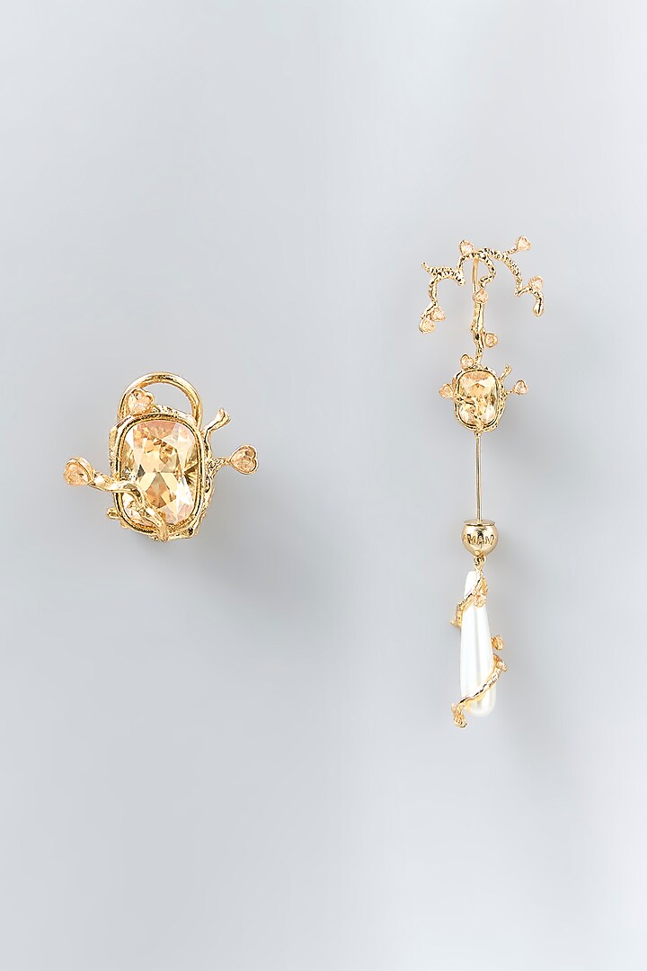 Gold Plated Faux Pearl & Cubic Zirconia Ear Crawler Earrings by AMAMA at Pernia's Pop Up Shop