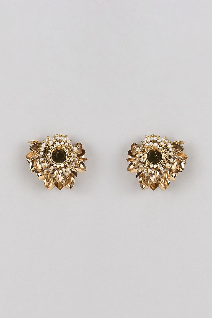 Gold Plated Faux Pearl Stud Earrings by AMAMA at Pernia's Pop Up Shop