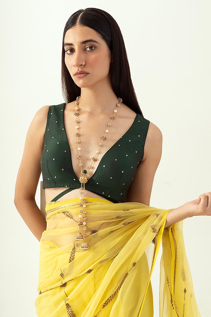 Antique Gold Plated Faux Pearl & Green Onyx Necklace by AMAMA at Pernia's Pop Up Shop