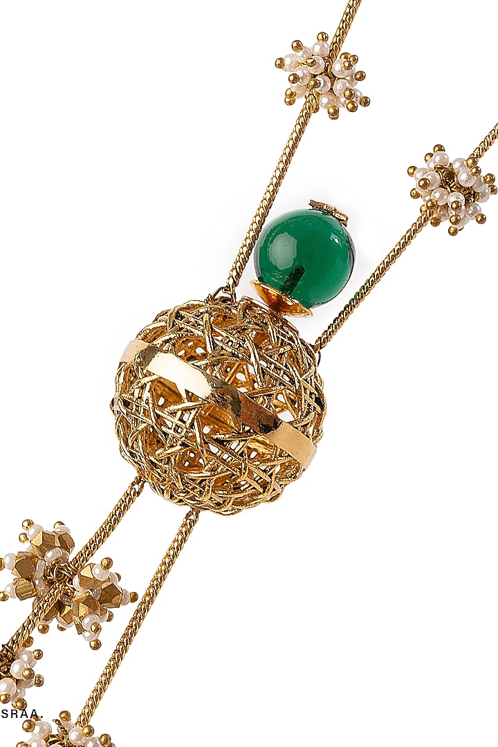Antique Gold Plated Faux Pearl & Green Onyx Necklace by AMAMA at Pernia's Pop Up Shop