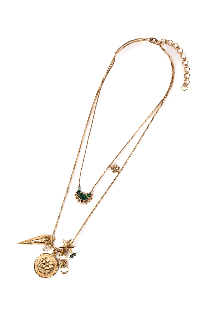 Antique Gold Plated Glass Stone & Green Onyx Charm Necklace by AMAMA at Pernia's Pop Up Shop
