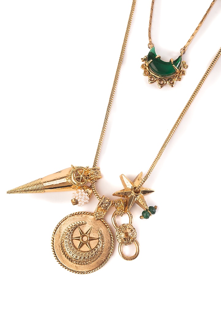 Antique Gold Plated Glass Stone & Green Onyx Charm Necklace by AMAMA at Pernia's Pop Up Shop