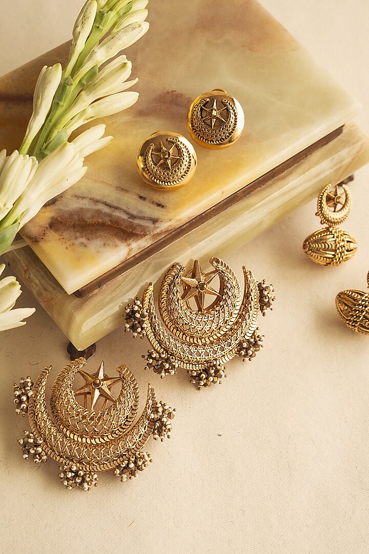 Gold Plated Faux Pearl Stud Earrings by AMAMA at Pernia's Pop Up Shop