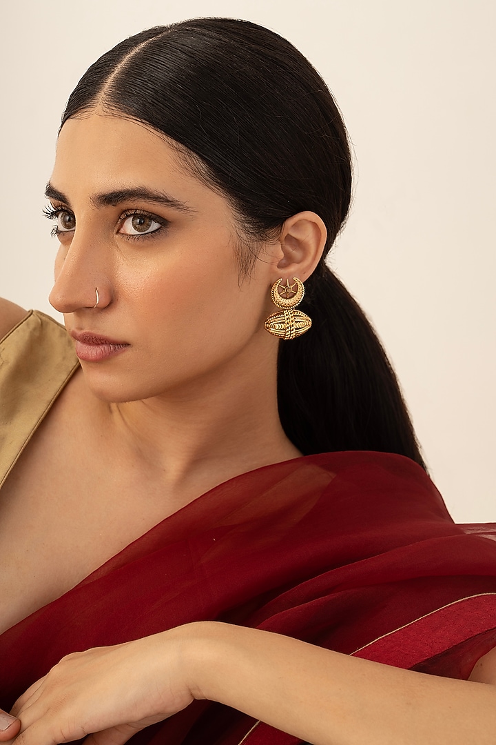 Antique Gold Plated Stud Earrings by AMAMA at Pernia's Pop Up Shop