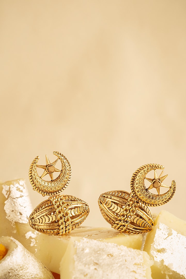 Antique Gold Plated Stud Earrings by AMAMA at Pernia's Pop Up Shop
