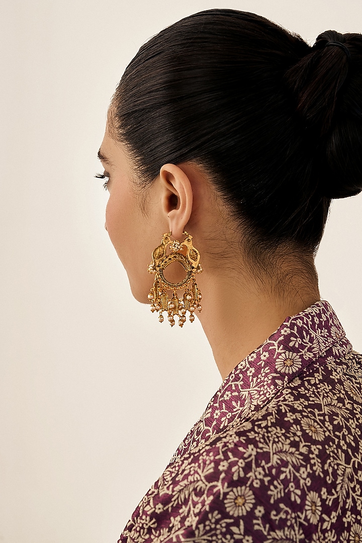 Gold Plated Faux Pearl Dangler Earrings by AMAMA at Pernia's Pop Up Shop