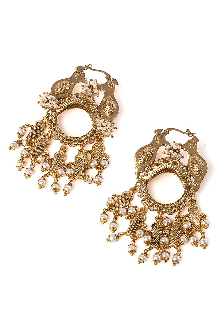 Gold Plated Faux Pearl Dangler Earrings by AMAMA at Pernia's Pop Up Shop