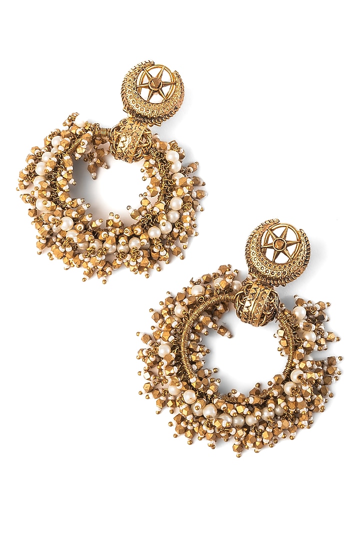 Gold Plated Faux Pearl Dangler Earrings by AMAMA at Pernia's Pop Up Shop