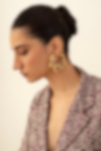 Antique Gold Plated Faux Pearl Hoop Earrings by AMAMA at Pernia's Pop Up Shop