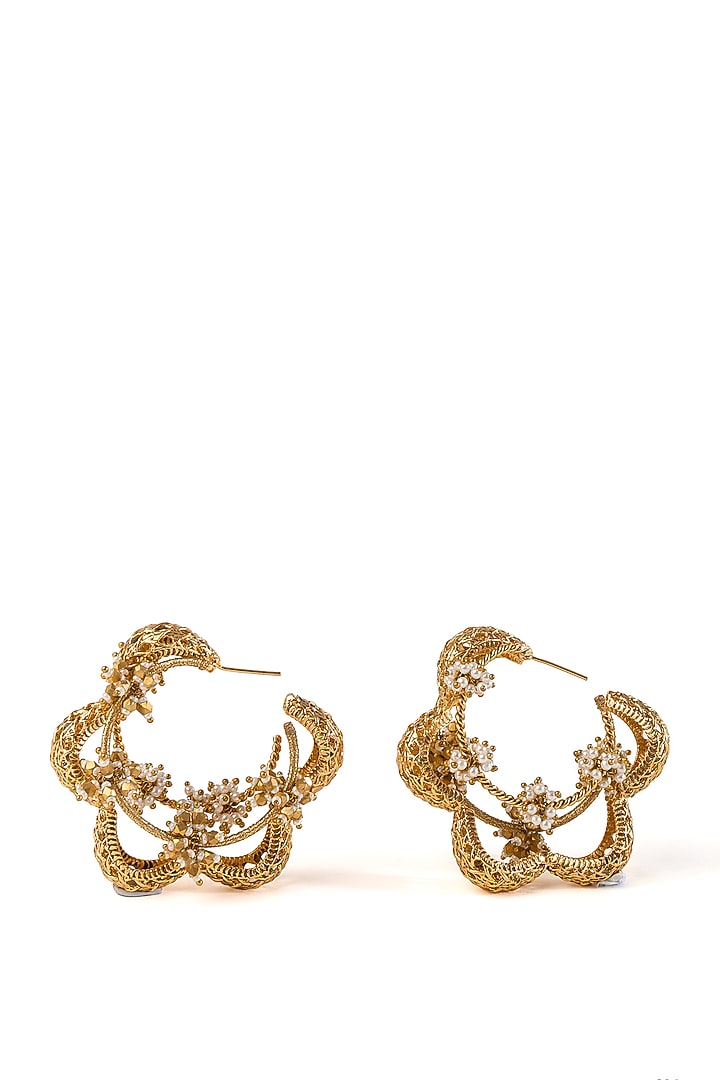 Antique Gold Plated Faux Pearl Hoop Earrings by AMAMA at Pernia's Pop Up Shop