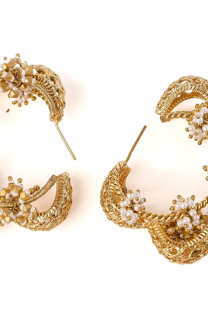 Antique Gold Plated Faux Pearl Hoop Earrings by AMAMA at Pernia's Pop Up Shop