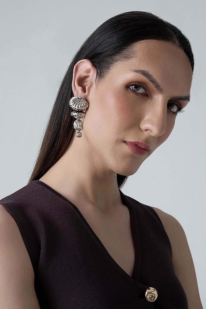 Silver Chrome Finish Handcrafted Dangler Earrings by AMAMA at Pernia's Pop Up Shop