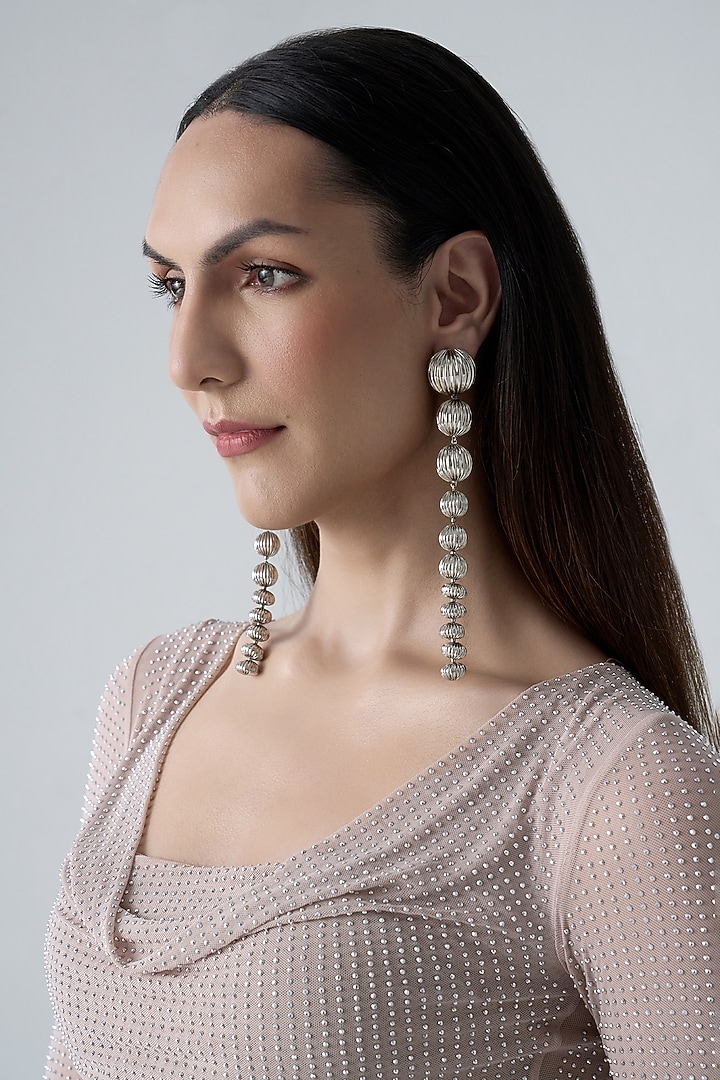 Silver Chrome Finish Dangler Earrings by AMAMA at Pernia's Pop Up Shop