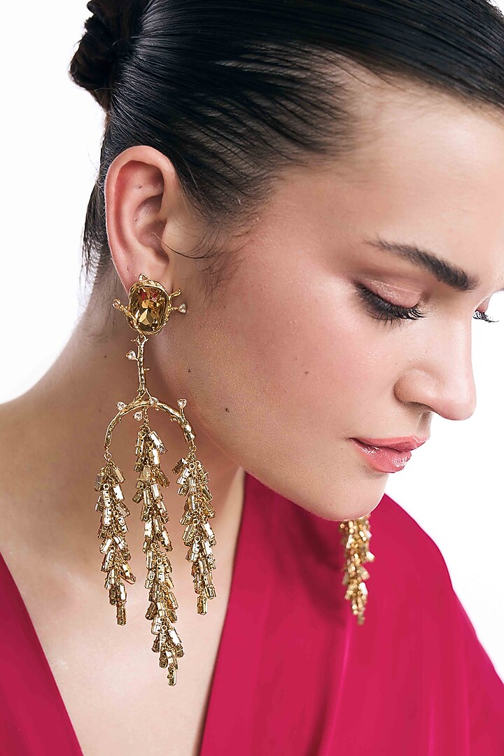 Antique Gold Plated Chaton Stone & Cubic Zirconia Dangler Earrings by AMAMA at Pernia's Pop Up Shop