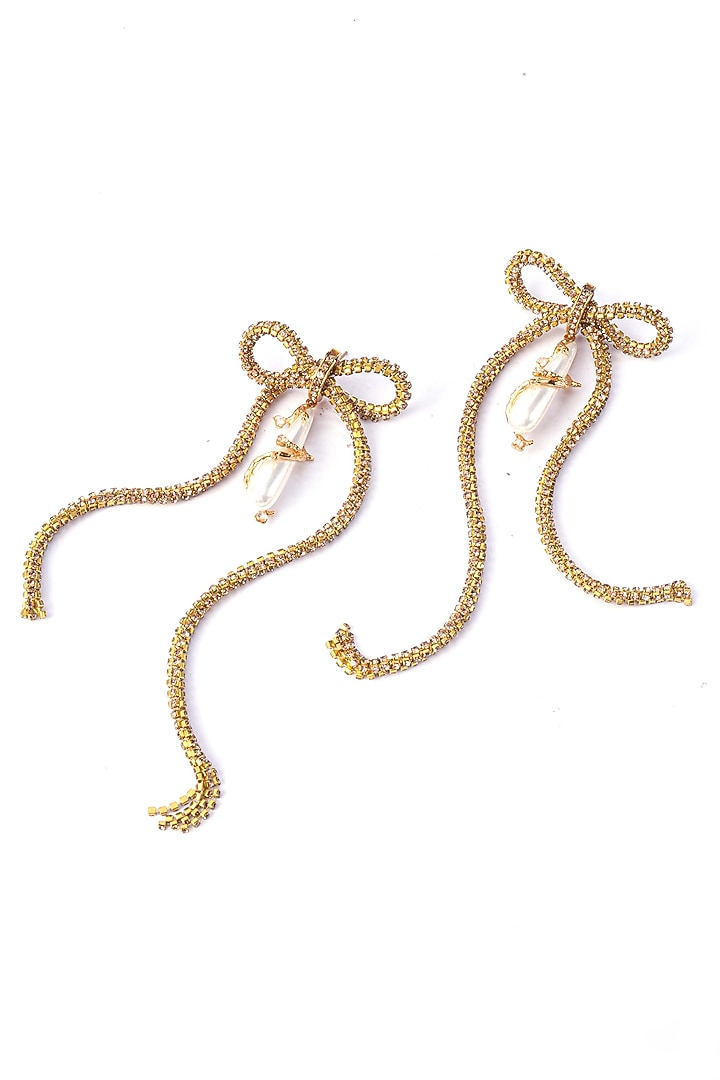 Gold Plated Cubic Zirconia & Faux Pearl Dangler Earrings by AMAMA at Pernia's Pop Up Shop