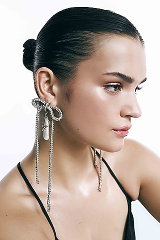 Silver Plated Chaton Stone & Cubic Zirconia Dangler Earrings by AMAMA