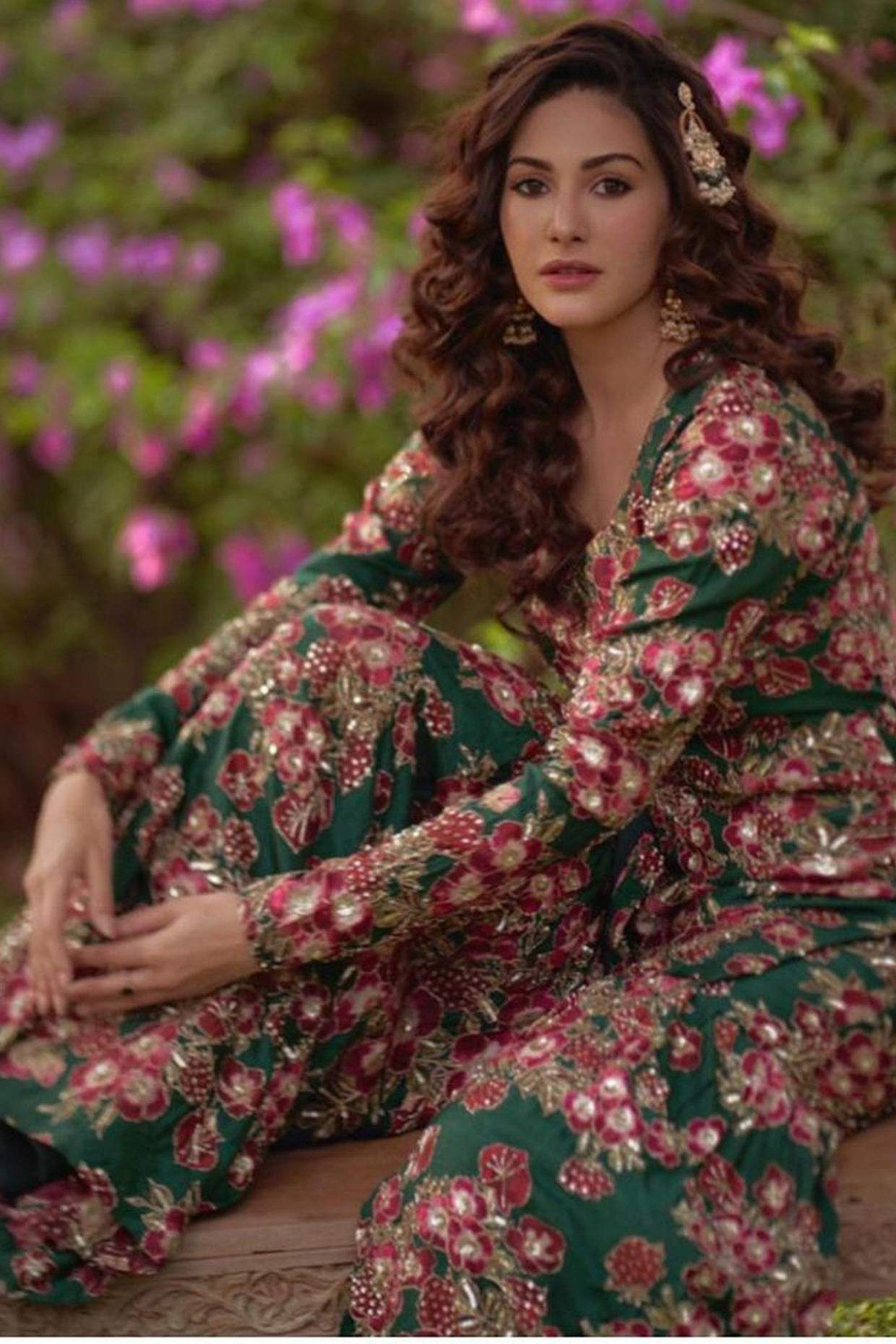 Green Embroidered Gharara Set by Prints By Radhika at Pernia's Pop Up Shop