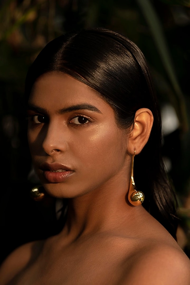 Gold Finish Floral Earrings by Ambar House at Pernia's Pop Up Shop