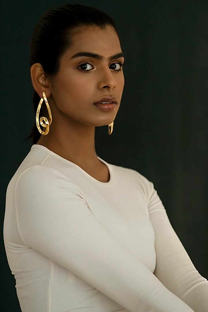 Gold Finish Dangler Earrings Set In Brass by Ambar House at Pernia's Pop Up Shop