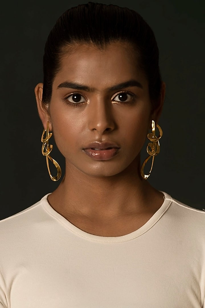 Gold Finish Brass Dangler Earrings by Ambar House at Pernia's Pop Up Shop