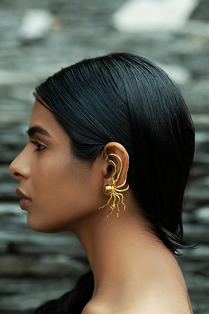 Gold Finish Octopus Dangler Earrings by Ambar House at Pernia's Pop Up Shop
