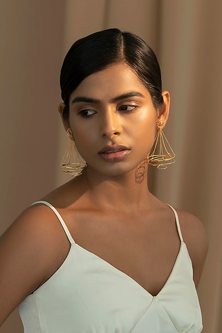 Gold Finish Chandelier Earrings In Sterling silver by Ambar House at Pernia's Pop Up Shop