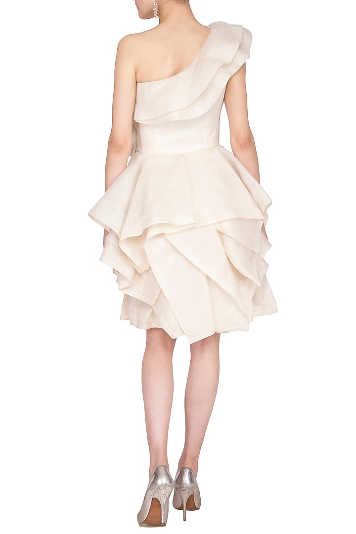 Off White Ruffled Cocktail Dress by AMIT GT at Pernia's Pop Up Shop