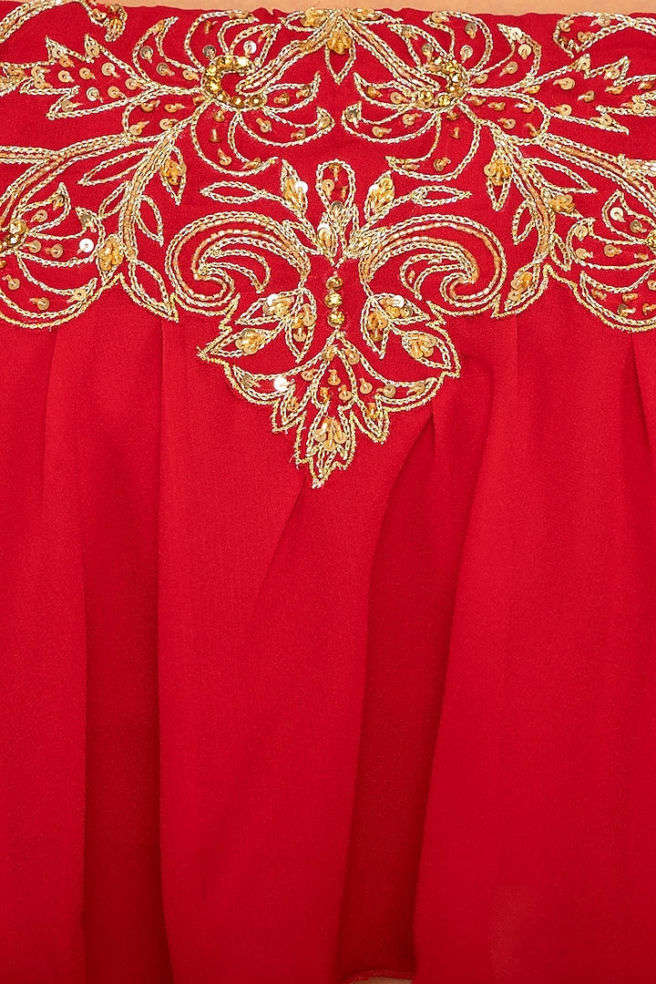 Red Embroidered Ruffled Top With Skirt by AMIT GT at Pernia's Pop Up Shop