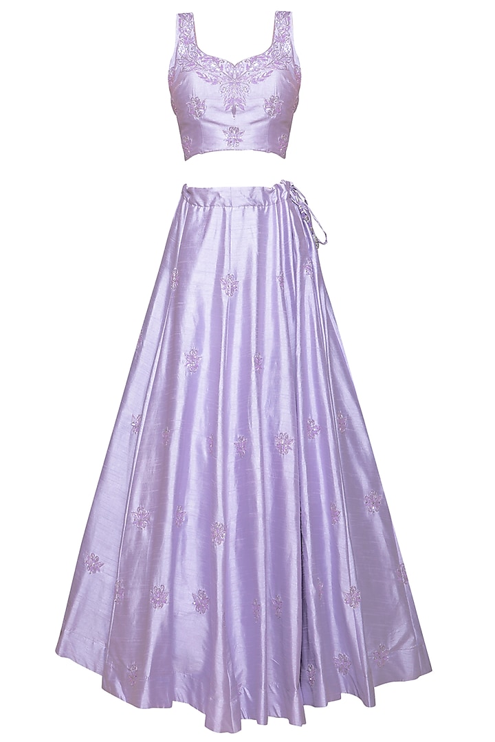 Mauve Embroidered Ruffled Wedding Lehenga Set by AMIT GT at Pernia's Pop Up Shop
