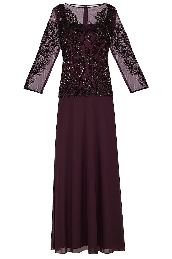 Maroon Embroidered Gown by AMIT GT