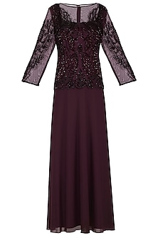 Maroon Embroidered Gown Design by AMIT GT at Pernia's Pop Up Shop 2023