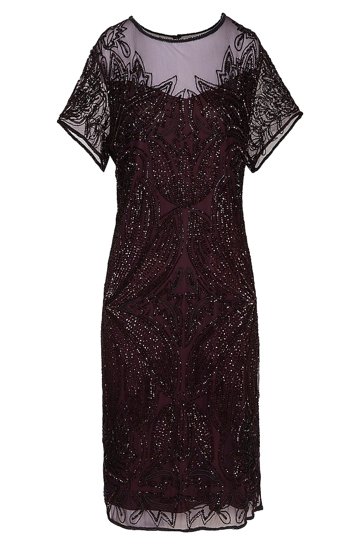 Maroon Embroidered Dress Design by AMIT GT at Pernia's Pop Up Shop 2023