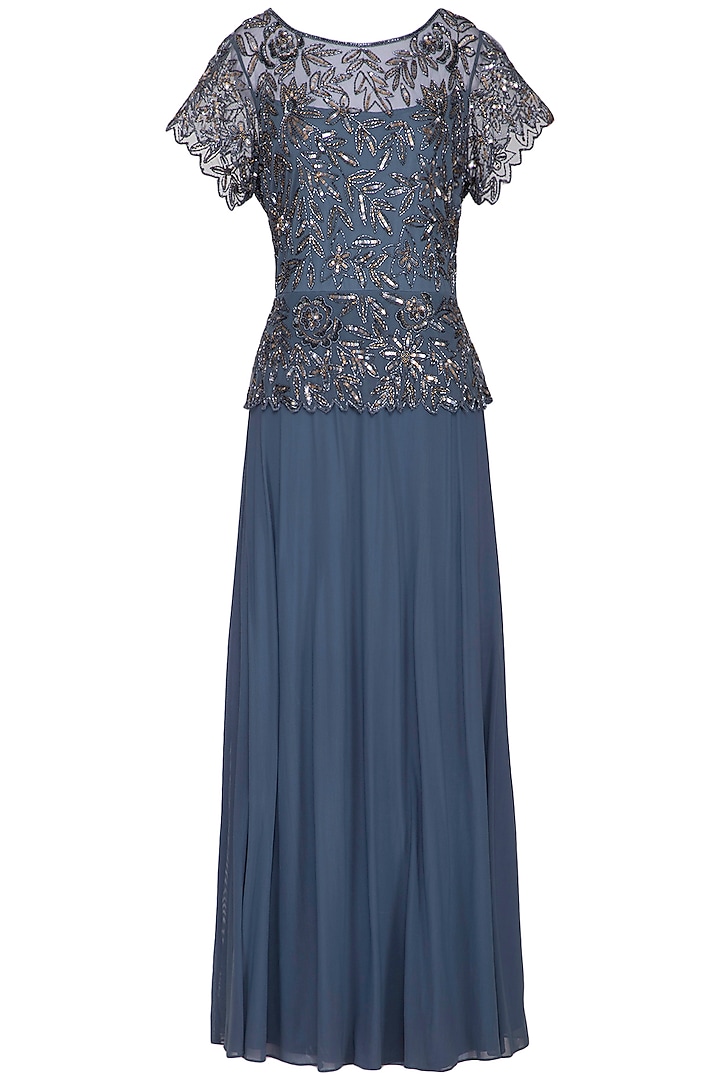 Light Blue Embroidered Gown by AMIT GT