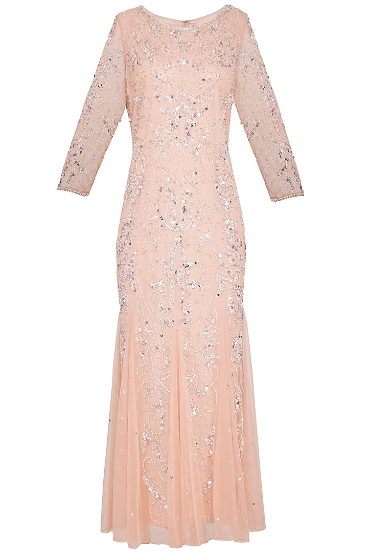 Peach Embroidered Maxi Gown by AMIT GT at Pernia's Pop Up Shop